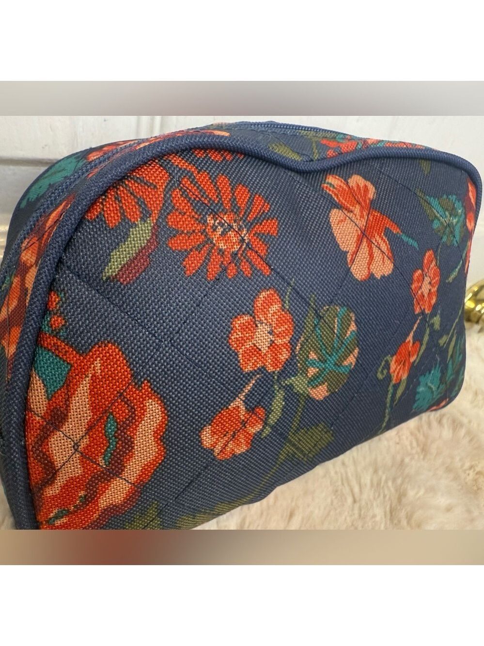 NAVY FLORAL COSMETIC BAG